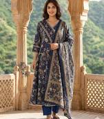 Anouk blue pure cotton anarkali angrakha kurta set
