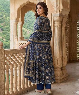 blue pure cotton anarkali angrakha kurta set 3