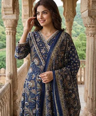 blue pure cotton anarkali angrakha kurta set 4