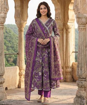 purple pure cotton anarkali angrakha kurta set 1