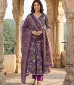 Anouk purple pure cotton anarkali angrakha kurta set
