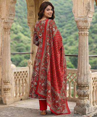red pure cotton anarkali angrakha kurta set 3