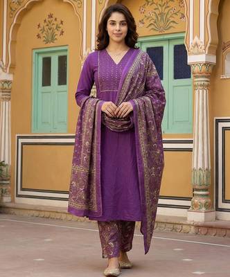 purple pure cotton straight regular kurta set 1