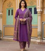 Anouk purple pure cotton straight regular kurta set