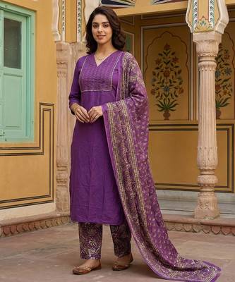 purple pure cotton straight regular kurta set 2