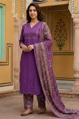 purple pure cotton straight regular kurta set