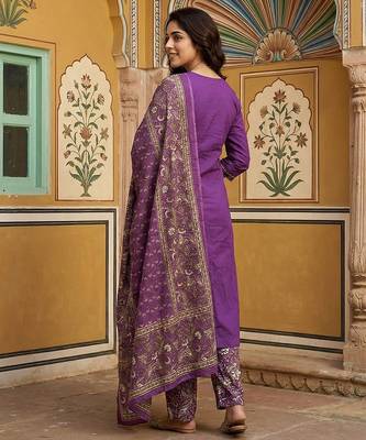 purple pure cotton straight regular kurta set 3