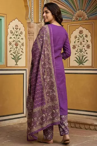 purple pure cotton straight regular kurta set