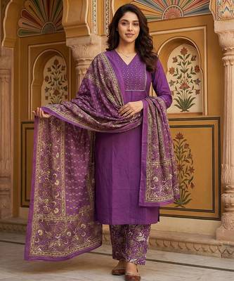 purple pure cotton straight regular kurta set 5