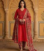 Anouk red pure cotton straight regular kurta set