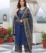 Anouk blue pure cotton straight regular kurta set
