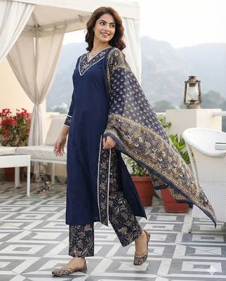 blue pure cotton straight regular kurta set 2