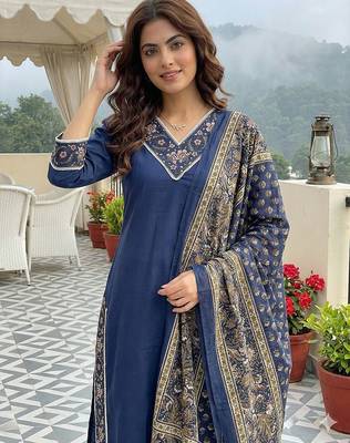 blue pure cotton straight regular kurta set 4