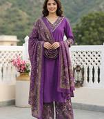 Anouk purple pure cotton straight regular kurta set