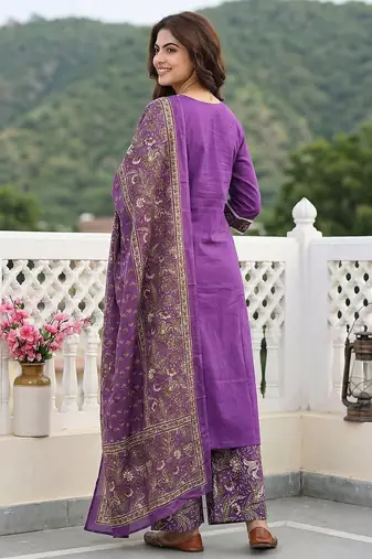 purple pure cotton straight regular kurta set