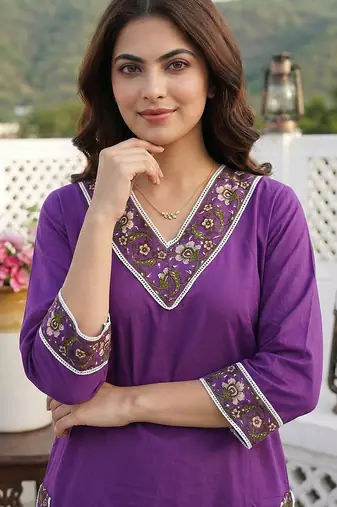 purple pure cotton straight regular kurta set