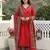 red pure cotton straight regular kurta set