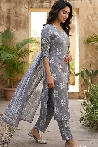 grey pure cotton straight regular kurta set