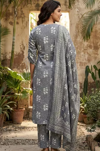 grey pure cotton straight regular kurta set