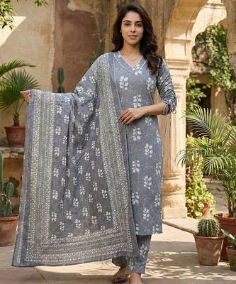 grey pure cotton straight regular kurta set 5
