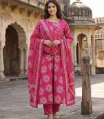 Anouk pink pure cotton anarkali angrakha kurta set