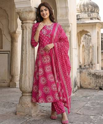 pink pure cotton anarkali angrakha kurta set 2