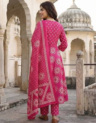 pink pure cotton anarkali angrakha kurta set 3