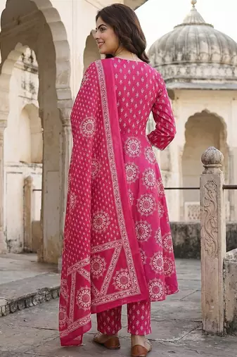 pink pure cotton anarkali angrakha kurta set