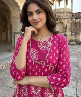 pink pure cotton anarkali angrakha kurta set 4