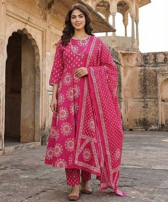 pink pure cotton anarkali angrakha kurta set 5