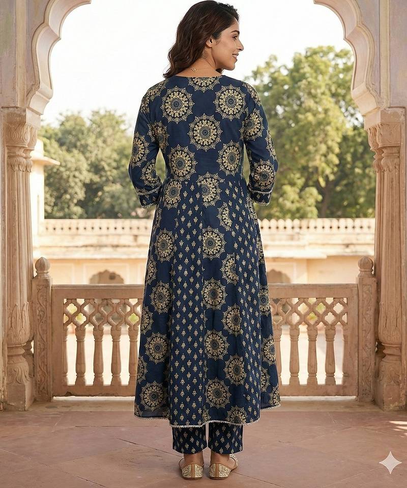 Anouk blue pure cotton anarkali regular kurta set