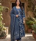 Anouk blue pure cotton anarkali angrakha kurta set