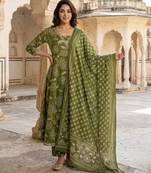 Anouk green pure cotton anarkali angrakha kurta set