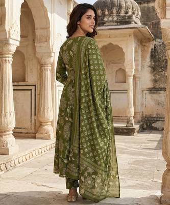 green pure cotton anarkali angrakha kurta set 3
