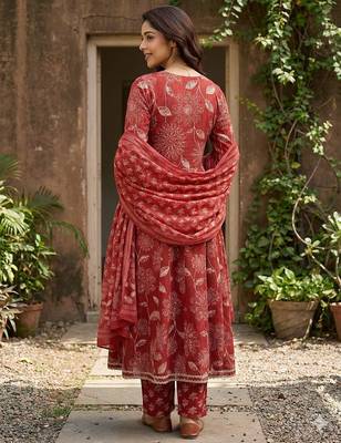red pure cotton anarkali angrakha kurta set 2