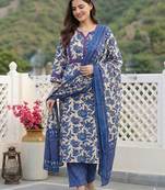 Anouk blue pure cotton straight regular kurta set