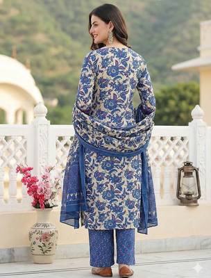 blue pure cotton straight regular kurta set 2