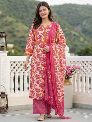 pink pure cotton straight regular kurta set 1