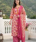 Anouk pink pure cotton straight regular kurta set