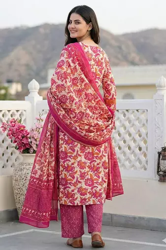 pink pure cotton straight regular kurta set