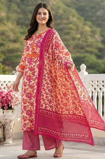 pink pure cotton straight regular kurta set