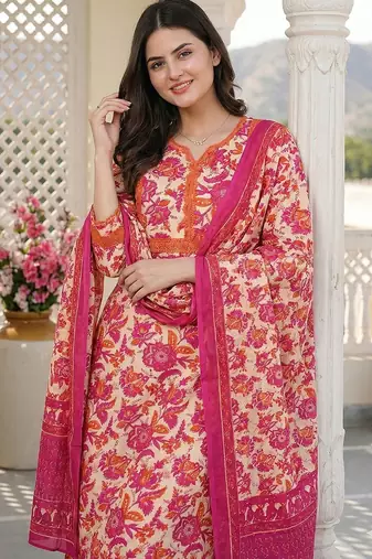 pink pure cotton straight regular kurta set