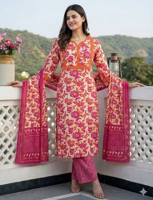 pink pure cotton straight regular kurta set 5