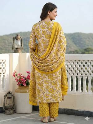 yellow pure cotton straight regular kurta set 2