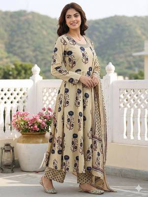 blue and beige pure cotton anarkali regular kurta set 2