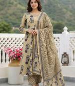Anouk purple and beige pure cotton anarkali regular kurta set