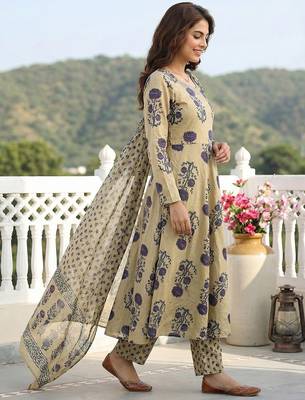 purple and beige pure cotton anarkali regular kurta set 2
