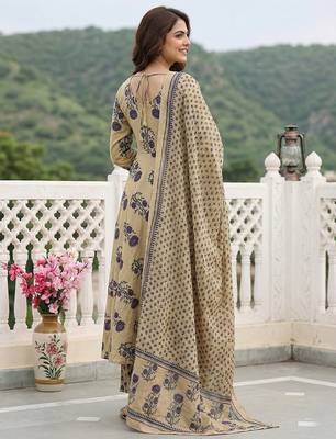 purple and beige pure cotton anarkali regular kurta set 3