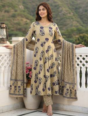 purple and beige pure cotton anarkali regular kurta set 5