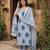 Anouk blue and white pure cotton straight strap kurta set